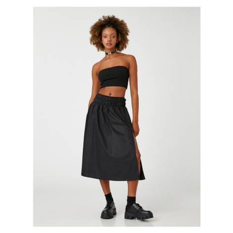 Koton Midi Skirt with Slit Detail, Cotton and Guita Waist.