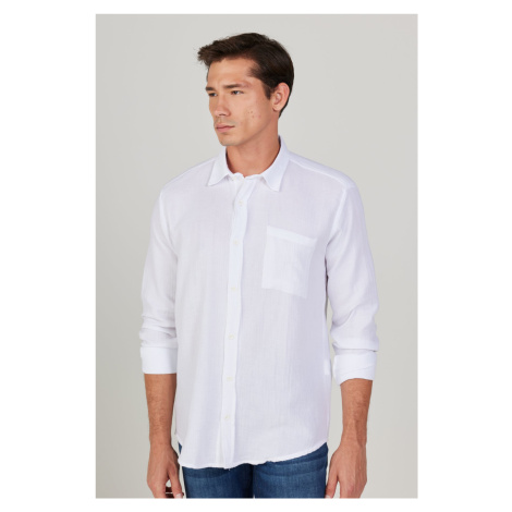 AC&Co / Altınyıldız Classics Men's White Comfort Fit Wide Cut, Classic Collar 100% Cotton Muslin