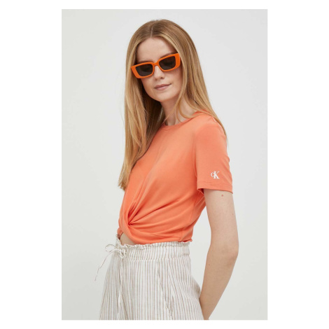 Tričko Calvin Klein Jeans oranžová barva