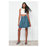 Trendyol Blue Pleated Mini Denim Skirt