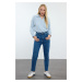 Trendyol Dark Blue Stitching Detailed High Waist Comfort Mom Jeans