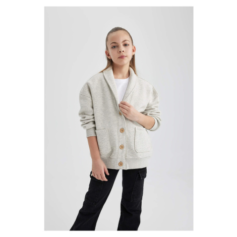 DEFACTO Girl Crew Neck Soft Fuzzy Cardigan