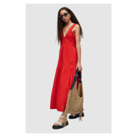 Bavlněné šaty AllSaints červená barva, maxi