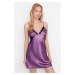 Trendyol Weave Purple Satin Nightgown with Lace Detail