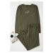 Trendyol Khaki Regular Fit Embroidered Knitted Plus Size Pajama Set