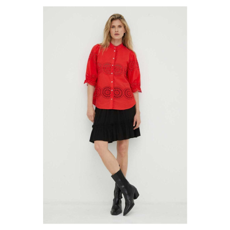 Košile Bruuns Bazaar červená barva, regular, se stojáčkem