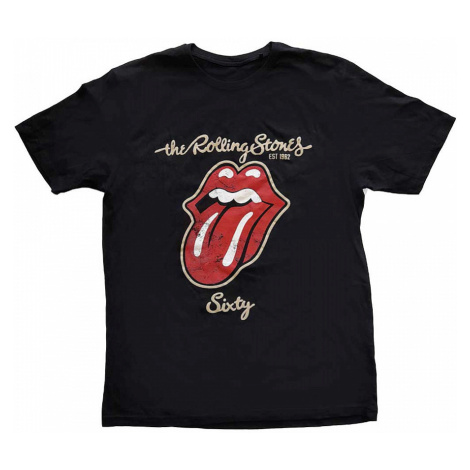 Rolling Stones tričko, Sixty Plastered Tongue Suede Applique Black, pánské RockOff