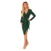 EDITTA - Elegantní dámské šaty v lahvově zelené barvě s výstřihem a nabíranými rukávy 409-2