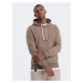 Men's non-stretch hooded sweatshirt - light brown V8 OM-SSBN-0120