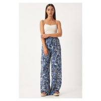 Happiness İstanbul Women's Indigo Blue Patterned Loose Viscose Palazzo Trousers