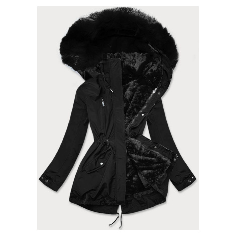 Černá dámská zimní bunda s mechovitým kožíškem (W553) MHM