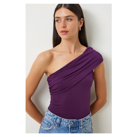 Happiness İstanbul Women's Purple One Shoulder Gathered Knitted Blouse