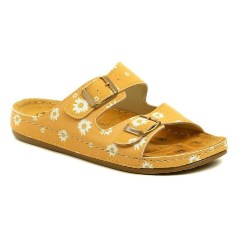Medi Line 1633-25 žlutá květ dámské zdravotní pantofle Modrá MEDI LINE SHOES