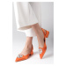 Mio Gusto Claudia Orange Color Women's Short Heeled Shoes Open Back Satin Fabric With Crystal St