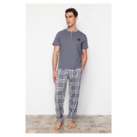 Trendyol Men's Anthracite Regular Fit Plaid Knitted Pajama Set