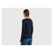 Benetton, Long Sleeve Dark Blue T-shirt In 100% Cotton