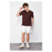 Trendyol Brown Slim/Slim V Neck 100% Cotton Basic T-Shirt
