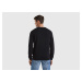 Benetton, Black Crew Neck Sweater In Pure Merino Wool