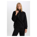 DEFACTO Women's Black Regular Fit Half Zipper Stand Collar Basic Plain Sweatshirt