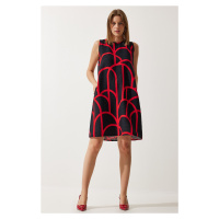 Happiness İstanbul Women's Black Red Patterned Summer Bell Dress