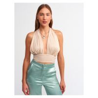 Dilvin 5838 Halterneck Crop Top-beige