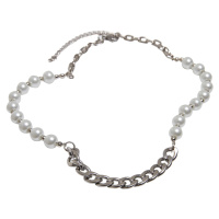 Řetízkový náhrdelník s různými perlami - stříbrné barvy