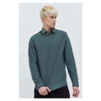 Bavlněný svetr HUGO pánský, zelená barva, lehký