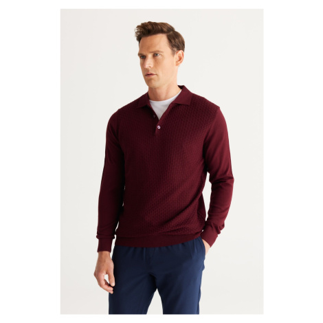 ALTINYILDIZ CLASSICS Men's Claret Red Standard Fit Normal Cut Polo Collar Wool Knitwear Sweater. AC&Co / Altınyıldız Classics