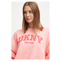 Mikina Dkny dámská, růžová barva, s aplikací, DP4T9944