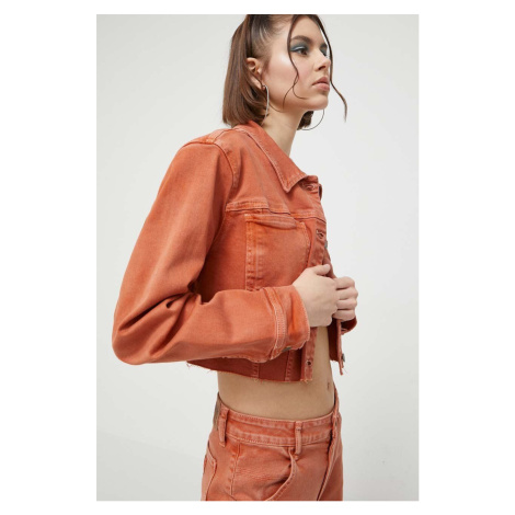 Džínová bunda Guess Originals dámská, oranžová barva, přechodná