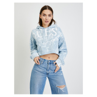 Světle modrá dámská batikovaná crop mikina s kapucí Guess Tie Dye