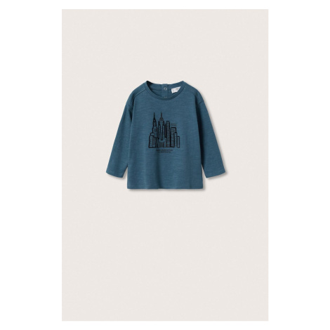 Dětská bavlněná košile s dlouhým rukávem Mango Kids tmavomodrá barva, s potiskem