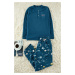 Trendyol Indigo Fleece Soft Textured Knitted Pajamas Set