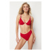 Trendyol Red Textured High Waist Regular Bikini Bottom