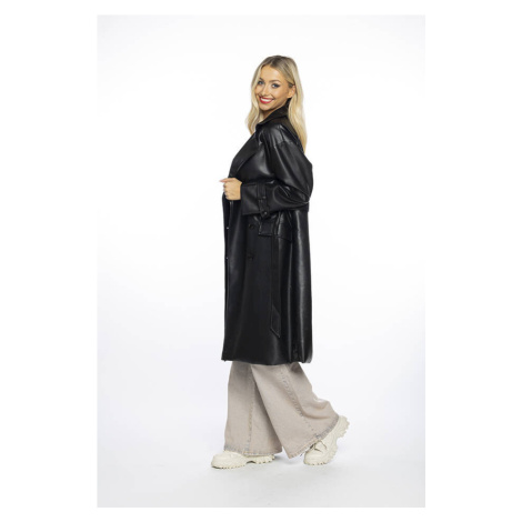 Černý dvouřadový klasický dámský kabát z ekologické kůže AnnGissy (AG6-30) Ann Gissy