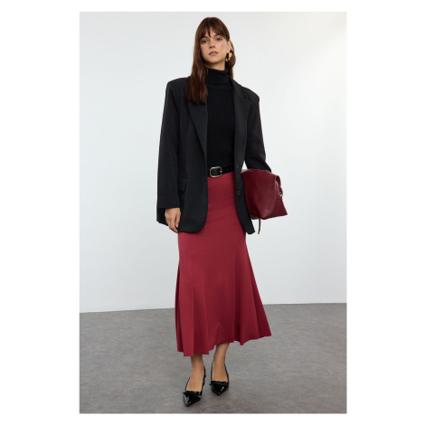 Trendyol Claret Red Midi Flexible Knitted Fish Skirt