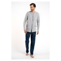 Pánské pyžamo Jakub, dlouhý rukáv, dlouhé nohavice - melanž/potisk