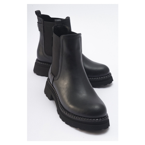 LuviShoes MARLY Women's Black Leather Elastic Chelsea Boots.