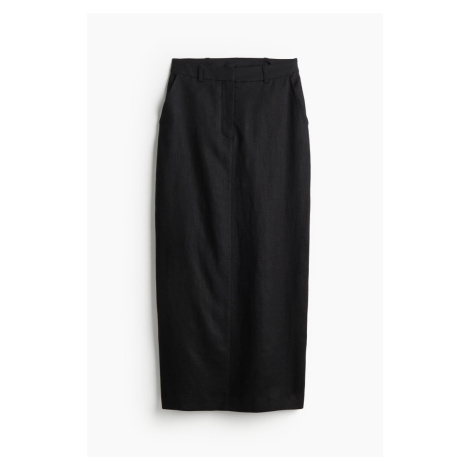 H & M - Lněná pouzdrová sukně - černá H&M
