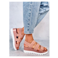 Růžové lehké sandály s klínovým podpatkem