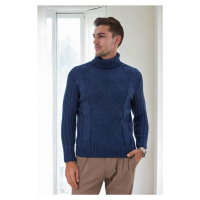 53285 Dewberry Slim-Fit Fisherman Corded Thick Mens Sweater-INDIGO