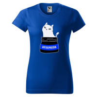 DOBRÝ TRIKO Dámské tričko s potiskem s kočkou ANTIDEPRESIVA Barva: Královsky modrá