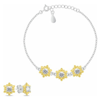 Brilio Silver Květinový bicolor set šperků se zirkony SET279WY (náušnice, náramek)