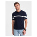 Men's soft knit polo shirt with contrasting stripes - navy blue V2 OM-POSS-0118