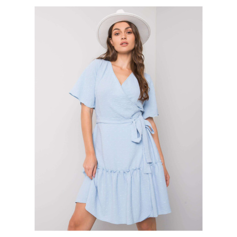Světle modré dámské šaty s vázáním -blue Světle modrá BASIC