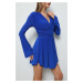 BİKELİFE Women's Blue Spanish Sleeve Shorts Dress with Low-cut Detail