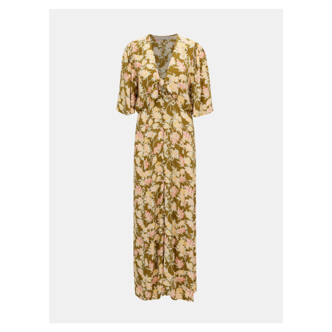 Khaki květované maxi šaty Pieces Polly - Dámské