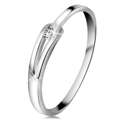 Briliantový prsten z bílého 14K zlata - blýskavý čirý diamant, úzká rozdělená ramena Šperky eshop