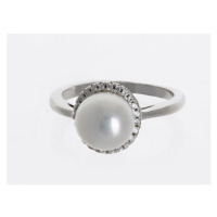 Stříbrný prsten s perlou a čirými zirkony 58531F