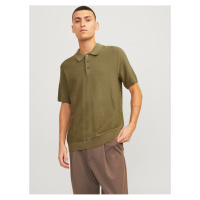 Khaki pánské polo tričko Jack & Jones Blusandri - Pánské